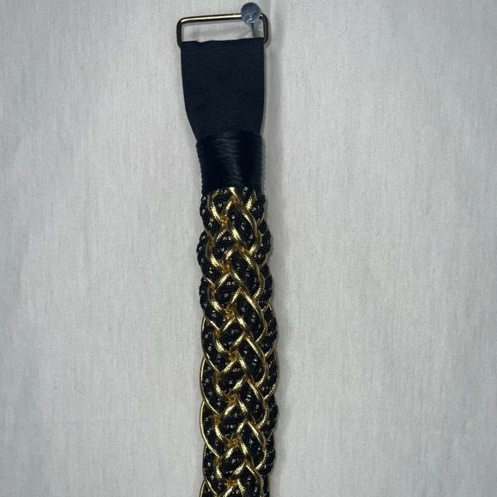 Vintage Women's Black Gold Braided‎ Belt, with Velcro Waistband